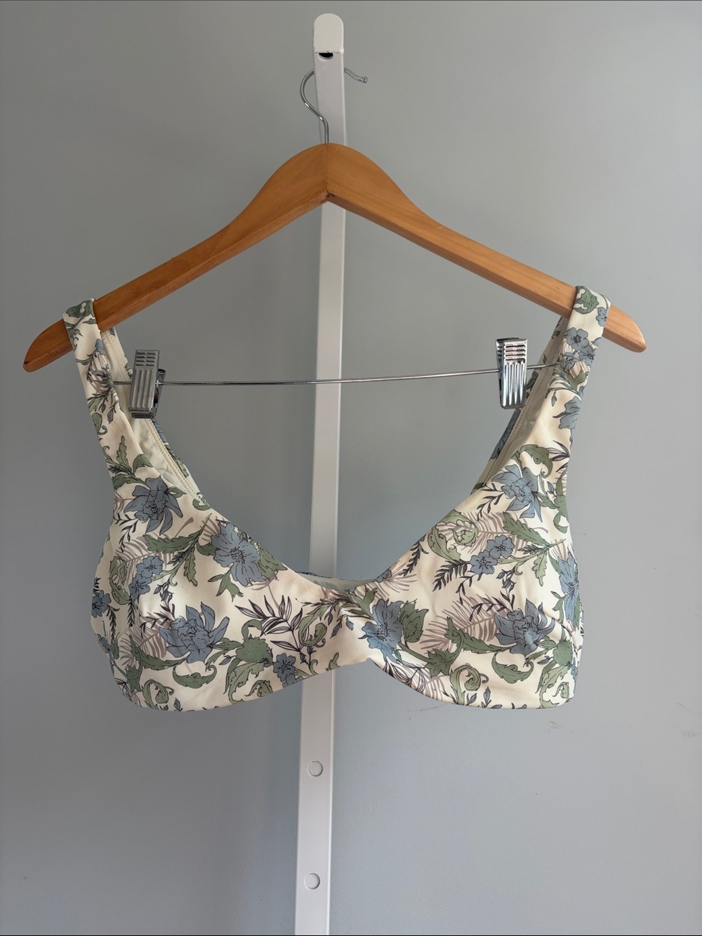Andie Cream Floral Bikini Top with Blue-Green Accents